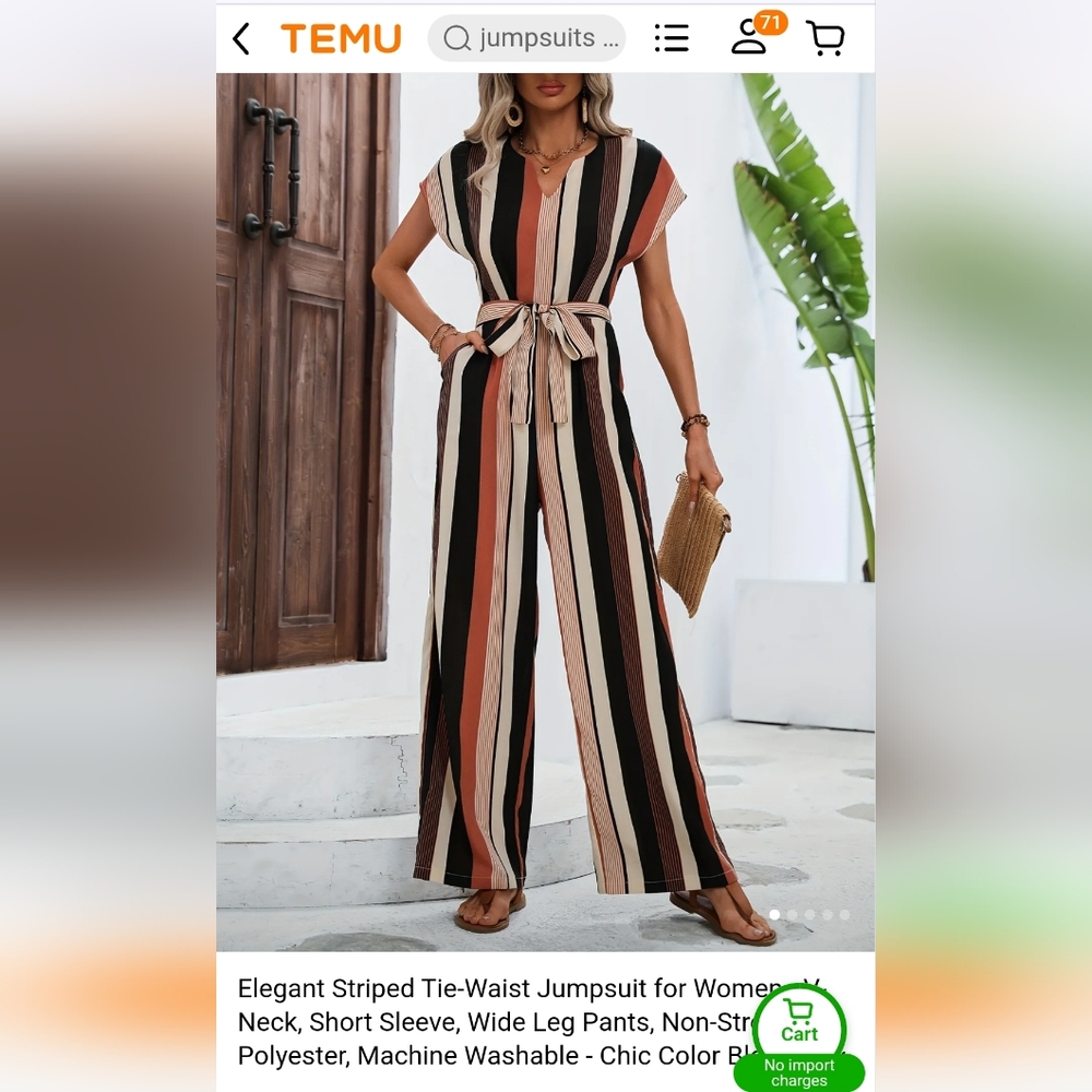 Striped Jumpsuit with Belt